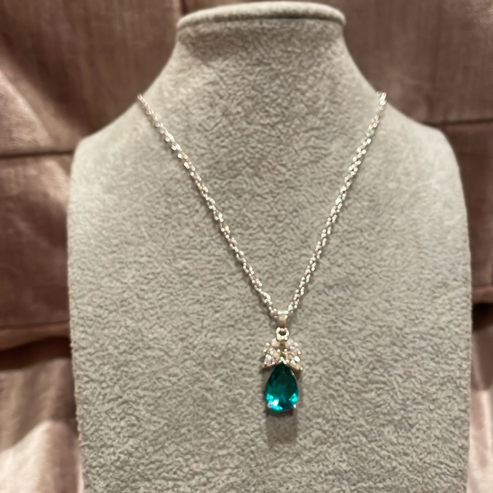 Aqua Blue Angel Pendant Necklace 17” - Picture 4 of 8
